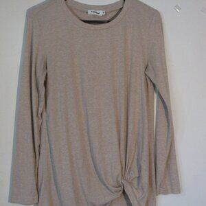 * Yidarton  Beige Casual Shirt Medium EUC Twist Tie Knot Long Sleeve Tan Oatmeal
